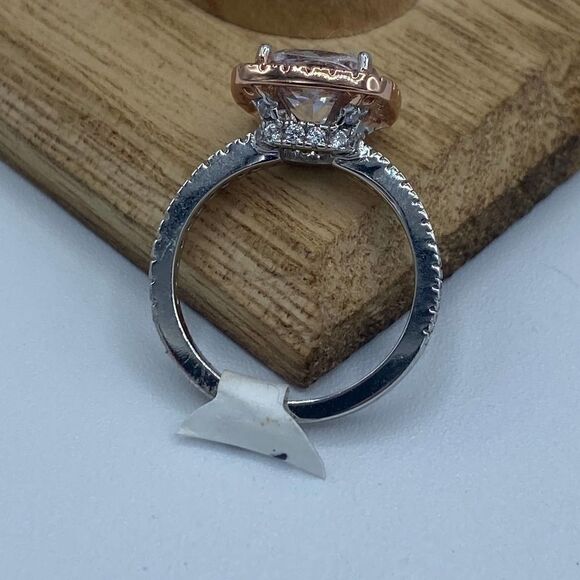 Two Tone Rose Gold Cushion Cut Sterling Silver Ring Size 7 - Picture 9 of 9